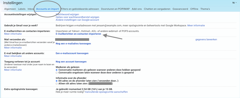 screenshot Gmail contacten importeren