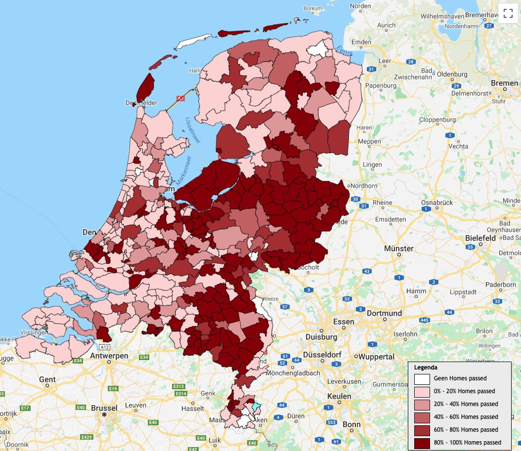 Map of fibre coverage Netherlands