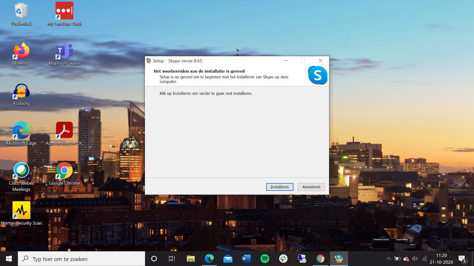 Screenshot installatiescherm Skype